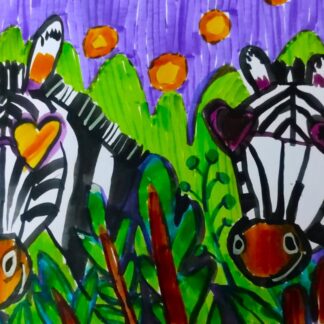 Zebras-brush pen art by Anvika - Kenfortes kids art class
